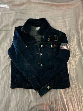 Dark Blue Denim Jacket with Patch Details